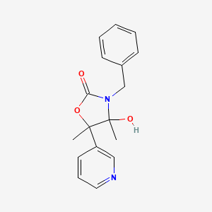 molecular formula C17H18N2O3 B11489614 3-Benzyl-4-hydroxy-4,5-dimethyl-5-(pyridin-3-yl)-1,3-oxazolidin-2-one 