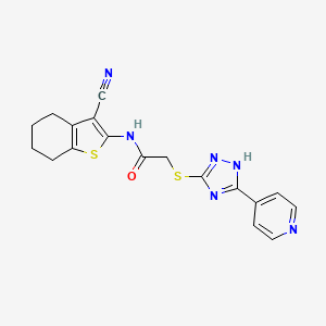 molecular formula C18H16N6OS2 B11489621 N-(3-cyano-4,5,6,7-tetrahydro-1-benzothiophen-2-yl)-2-{[5-(pyridin-4-yl)-4H-1,2,4-triazol-3-yl]sulfanyl}acetamide 