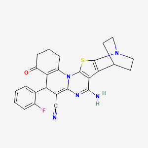 4-amino-8-(2-fluorophenyl)-10-oxo-17-thia-5,15,19-triazahexacyclo[17.2.2.02,18.03,16.06,15.09,14]tricosa-2(18),3(16),4,6,9(14)-pentaene-7-carbonitrile