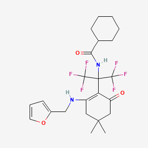 molecular formula C23H28F6N2O3 B11489792 N-(1,1,1,3,3,3-hexafluoro-2-{2-[(furan-2-ylmethyl)amino]-4,4-dimethyl-6-oxocyclohex-1-en-1-yl}propan-2-yl)cyclohexanecarboxamide 