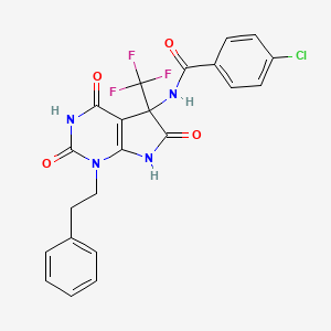 molecular formula C22H16ClF3N4O4 B11489855 4-chloro-N-[2,4,6-trioxo-1-(2-phenylethyl)-5-(trifluoromethyl)-2,3,4,5,6,7-hexahydro-1H-pyrrolo[2,3-d]pyrimidin-5-yl]benzamide 