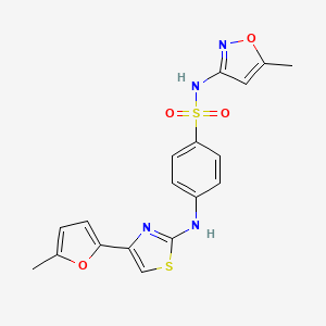 molecular formula C18H16N4O4S2 B11489874 4-{[4-(5-methylfuran-2-yl)-1,3-thiazol-2-yl]amino}-N-(5-methyl-1,2-oxazol-3-yl)benzenesulfonamide 