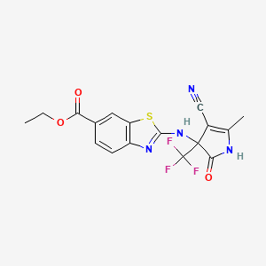 molecular formula C17H13F3N4O3S B11489897 ethyl 2-{[4-cyano-5-methyl-2-oxo-3-(trifluoromethyl)-2,3-dihydro-1H-pyrrol-3-yl]amino}-1,3-benzothiazole-6-carboxylate 