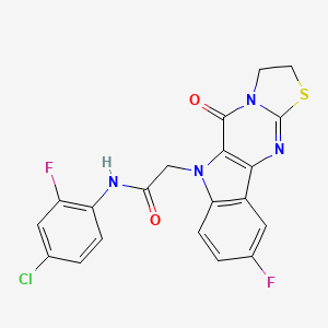 molecular formula C20H13ClF2N4O2S B11490160 N-(4-chloro-2-fluorophenyl)-2-(4-fluoro-10-oxo-14-thia-8,11,16-triazatetracyclo[7.7.0.02,7.011,15]hexadeca-1(9),2(7),3,5,15-pentaen-8-yl)acetamide 