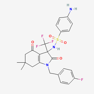 molecular formula C24H23F4N3O4S B11490221 4-amino-N-[1-(4-fluorobenzyl)-6,6-dimethyl-2,4-dioxo-3-(trifluoromethyl)-2,3,4,5,6,7-hexahydro-1H-indol-3-yl]benzenesulfonamide 