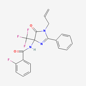 2-fluoro-N-[5-oxo-2-phenyl-1-(prop-2-en-1-yl)-4-(trifluoromethyl)-4,5-dihydro-1H-imidazol-4-yl]benzamide