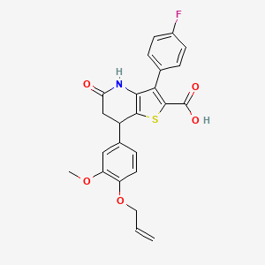 molecular formula C24H20FNO5S B11490376 3-(4-Fluorophenyl)-7-[3-methoxy-4-(prop-2-en-1-yloxy)phenyl]-5-oxo-4,5,6,7-tetrahydrothieno[3,2-b]pyridine-2-carboxylic acid 