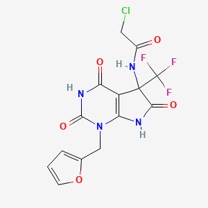 molecular formula C14H10ClF3N4O5 B11490413 2-chloro-N-[1-(furan-2-ylmethyl)-2,4,6-trioxo-5-(trifluoromethyl)-2,3,4,5,6,7-hexahydro-1H-pyrrolo[2,3-d]pyrimidin-5-yl]acetamide 