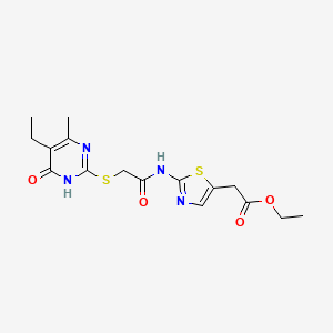 Ethyl [2-({[(5-ethyl-4-methyl-6-oxo-1,6-dihydropyrimidin-2-yl)sulfanyl]acetyl}amino)-1,3-thiazol-5-yl]acetate