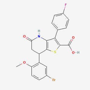 molecular formula C21H15BrFNO4S B11490474 7-(5-Bromo-2-methoxyphenyl)-3-(4-fluorophenyl)-5-oxo-4,5,6,7-tetrahydrothieno[3,2-b]pyridine-2-carboxylic acid 