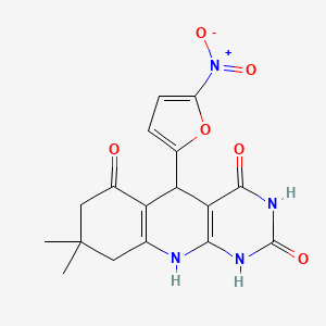 molecular formula C17H16N4O6 B11490533 8,8-dimethyl-5-(5-nitrofuran-2-yl)-5,8,9,10-tetrahydropyrimido[4,5-b]quinoline-2,4,6(1H,3H,7H)-trione 