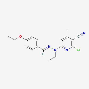 molecular formula C18H19ClN4O B11490537 2-chloro-6-[(2E)-2-(4-ethoxybenzylidene)-1-ethylhydrazinyl]-4-methylpyridine-3-carbonitrile 