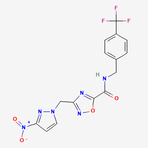 molecular formula C15H11F3N6O4 B11490565 3-[(3-nitro-1H-pyrazol-1-yl)methyl]-N-[4-(trifluoromethyl)benzyl]-1,2,4-oxadiazole-5-carboxamide 