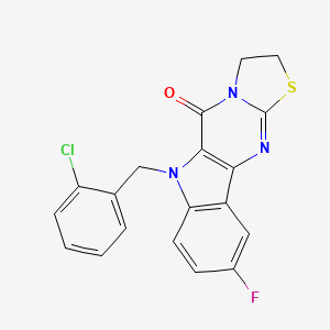 molecular formula C19H13ClFN3OS B11490586 8-[(2-chlorophenyl)methyl]-4-fluoro-14-thia-8,11,16-triazatetracyclo[7.7.0.02,7.011,15]hexadeca-1(9),2(7),3,5,15-pentaen-10-one 