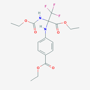 molecular formula C17H21F3N2O6 B11490640 Ethyl 4-({3-ethoxy-2-[(ethoxycarbonyl)amino]-1,1,1-trifluoro-3-oxopropan-2-yl}amino)benzoate 