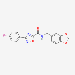 molecular formula C17H12FN3O4 B11490769 N-(1,3-benzodioxol-5-ylmethyl)-3-(4-fluorophenyl)-1,2,4-oxadiazole-5-carboxamide 