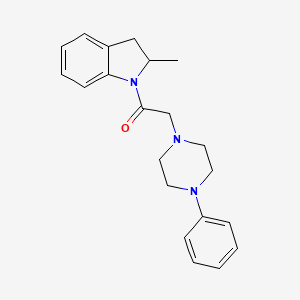 molecular formula C21H25N3O B11490793 Ethanone, 1-(2-methyl-2,3-dihydroindol-1-yl)-2-(4-phenylpiperazin-1-yl)- 