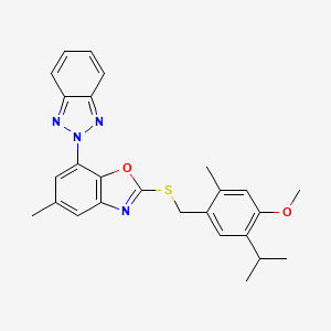 molecular formula C26H26N4O2S B11490878 2-(2-{[4-methoxy-2-methyl-5-(propan-2-yl)benzyl]sulfanyl}-5-methyl-1,3-benzoxazol-7-yl)-2H-benzotriazole 