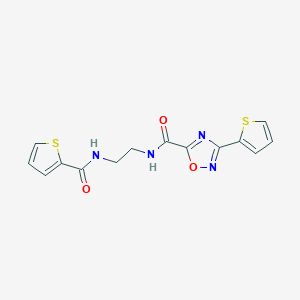 molecular formula C14H12N4O3S2 B11490911 3-(thiophen-2-yl)-N-{2-[(thiophen-2-ylcarbonyl)amino]ethyl}-1,2,4-oxadiazole-5-carboxamide 