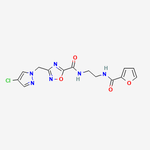 molecular formula C14H13ClN6O4 B11490949 3-[(4-chloro-1H-pyrazol-1-yl)methyl]-N-{2-[(furan-2-ylcarbonyl)amino]ethyl}-1,2,4-oxadiazole-5-carboxamide 