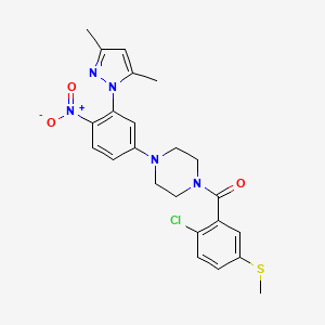 molecular formula C23H24ClN5O3S B11490954 [2-chloro-5-(methylsulfanyl)phenyl]{4-[3-(3,5-dimethyl-1H-pyrazol-1-yl)-4-nitrophenyl]piperazin-1-yl}methanone 