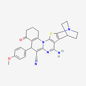 molecular formula C27H25N5O2S B11491028 4-amino-8-(4-methoxyphenyl)-10-oxo-17-thia-5,15,19-triazahexacyclo[17.2.2.02,18.03,16.06,15.09,14]tricosa-2(18),3(16),4,6,9(14)-pentaene-7-carbonitrile 