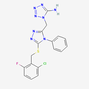 molecular formula C17H14ClFN8S B11491046 1-({5-[(2-chloro-6-fluorobenzyl)sulfanyl]-4-phenyl-4H-1,2,4-triazol-3-yl}methyl)-1H-tetrazol-5-amine 