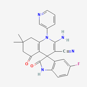 molecular formula C24H20FN5O2 B11491091 2'-amino-5-fluoro-7',7'-dimethyl-2,5'-dioxo-1'-(pyridin-3-yl)-1,2,5',6',7',8'-hexahydro-1'H-spiro[indole-3,4'-quinoline]-3'-carbonitrile 