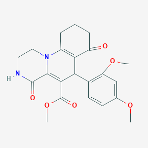 molecular formula C22H24N2O6 B11491102 methyl 6-(2,4-dimethoxyphenyl)-4,7-dioxo-2,3,4,6,7,8,9,10-octahydro-1H-pyrazino[1,2-a]quinoline-5-carboxylate 