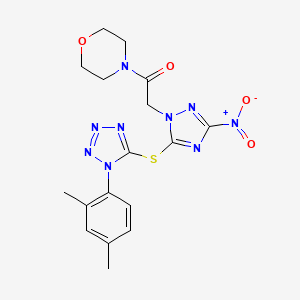 molecular formula C17H19N9O4S B11491239 2-(5-{[1-(2,4-dimethylphenyl)-1H-tetrazol-5-yl]sulfanyl}-3-nitro-1H-1,2,4-triazol-1-yl)-1-(morpholin-4-yl)ethanone 