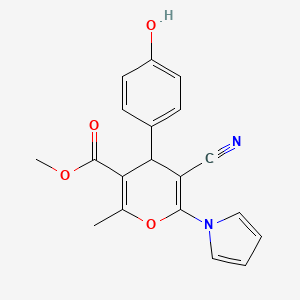 molecular formula C19H16N2O4 B11491245 methyl 5-cyano-4-(4-hydroxyphenyl)-2-methyl-6-(1H-pyrrol-1-yl)-4H-pyran-3-carboxylate 