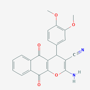 molecular formula C22H16N2O5 B11491247 2-amino-4-(3,4-dimethoxyphenyl)-5,10-dioxo-5,10-dihydro-4H-benzo[g]chromene-3-carbonitrile 