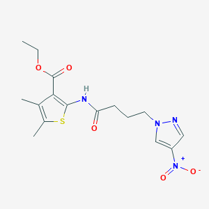 molecular formula C16H20N4O5S B11491263 ethyl 4,5-dimethyl-2-{[4-(4-nitro-1H-pyrazol-1-yl)butanoyl]amino}thiophene-3-carboxylate 