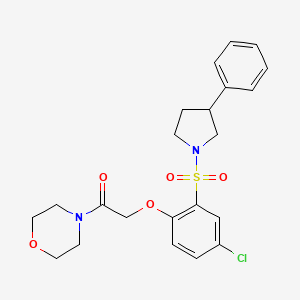 molecular formula C22H25ClN2O5S B11491371 2-{4-Chloro-2-[(3-phenylpyrrolidin-1-yl)sulfonyl]phenoxy}-1-(morpholin-4-yl)ethanone 