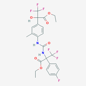 molecular formula C24H23F7N2O6 B11491408 ethyl N-{[4-(3-ethoxy-1,1,1-trifluoro-2-hydroxy-3-oxopropan-2-yl)-2-methylphenyl]carbamoyl}-3,3,3-trifluoro-2-(4-fluorophenyl)alaninate 