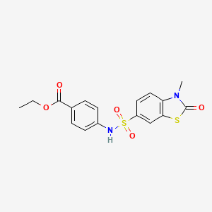 molecular formula C17H16N2O5S2 B11491534 Ethyl 4-{[(3-methyl-2-oxo-2,3-dihydro-1,3-benzothiazol-6-yl)sulfonyl]amino}benzoate 