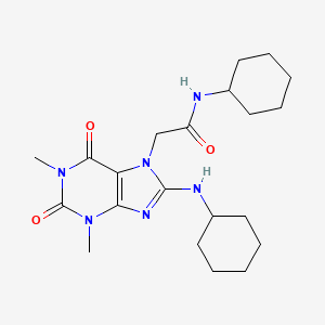 molecular formula C21H32N6O3 B11491588 N-cyclohexyl-2-[8-(cyclohexylamino)-1,3-dimethyl-2,6-dioxo-1,2,3,6-tetrahydro-7H-purin-7-yl]acetamide 