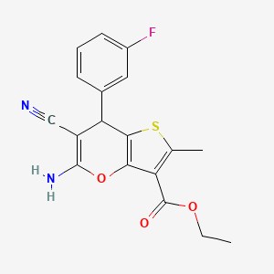 molecular formula C18H15FN2O3S B11491642 ethyl 5-amino-6-cyano-7-(3-fluorophenyl)-2-methyl-7H-thieno[3,2-b]pyran-3-carboxylate 