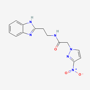 molecular formula C14H14N6O3 B11491644 N-[2-(1H-benzimidazol-2-yl)ethyl]-2-(3-nitro-1H-pyrazol-1-yl)acetamide 