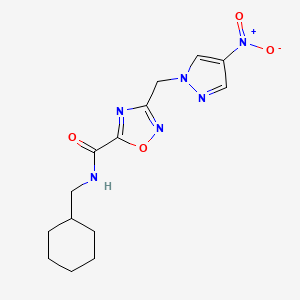 molecular formula C14H18N6O4 B11491741 N-(cyclohexylmethyl)-3-[(4-nitro-1H-pyrazol-1-yl)methyl]-1,2,4-oxadiazole-5-carboxamide 