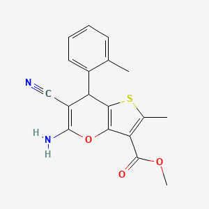 molecular formula C18H16N2O3S B11491750 methyl 5-amino-6-cyano-2-methyl-7-(2-methylphenyl)-7H-thieno[3,2-b]pyran-3-carboxylate 