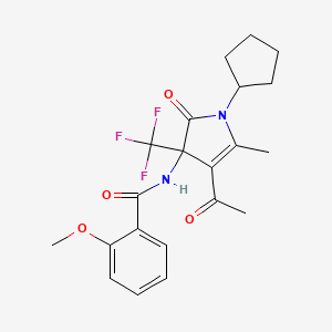 molecular formula C21H23F3N2O4 B11491774 N-[4-acetyl-1-cyclopentyl-5-methyl-2-oxo-3-(trifluoromethyl)-2,3-dihydro-1H-pyrrol-3-yl]-2-methoxybenzamide 