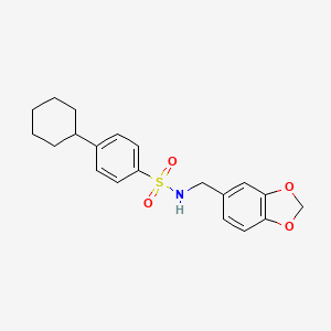 molecular formula C20H23NO4S B11491805 N-(1,3-benzodioxol-5-ylmethyl)-4-cyclohexylbenzenesulfonamide 