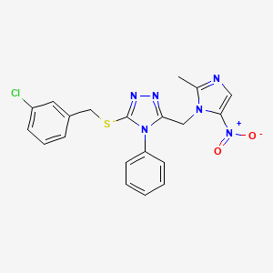 molecular formula C20H17ClN6O2S B11491950 3-[(3-chlorobenzyl)sulfanyl]-5-[(2-methyl-5-nitro-1H-imidazol-1-yl)methyl]-4-phenyl-4H-1,2,4-triazole 