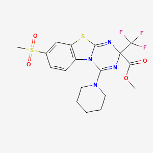 molecular formula C18H19F3N4O4S2 B11491985 methyl 8-(methylsulfonyl)-4-piperidino-2-(trifluoromethyl)-2H-[1,3,5]triazino[2,1-b][1,3]benzothiazole-2-carboxylate 