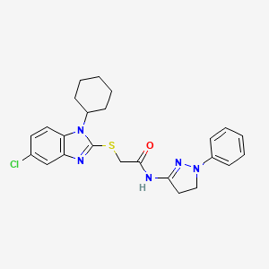 molecular formula C24H26ClN5OS B11491989 2-[(5-chloro-1-cyclohexyl-1H-benzimidazol-2-yl)sulfanyl]-N-(1-phenyl-4,5-dihydro-1H-pyrazol-3-yl)acetamide 