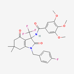 molecular formula C28H28F4N2O6 B11491991 N-[1-(4-fluorobenzyl)-6,6-dimethyl-2,4-dioxo-3-(trifluoromethyl)-2,3,4,5,6,7-hexahydro-1H-indol-3-yl]-3,4,5-trimethoxybenzamide 