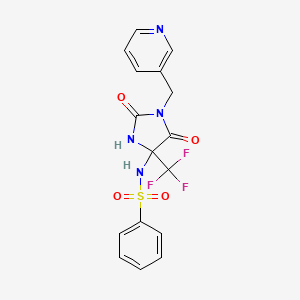 molecular formula C16H13F3N4O4S B11492005 N-[2,5-dioxo-1-(pyridin-3-ylmethyl)-4-(trifluoromethyl)imidazolidin-4-yl]benzenesulfonamide 