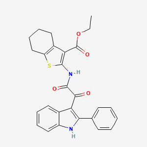 molecular formula C27H24N2O4S B11492038 ethyl 2-{[oxo(2-phenyl-1H-indol-3-yl)acetyl]amino}-4,5,6,7-tetrahydro-1-benzothiophene-3-carboxylate 