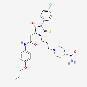 1-{3-[3-(4-Chlorophenyl)-4-oxo-5-{2-oxo-2-[(4-propoxyphenyl)amino]ethyl}-2-thioxoimidazolidin-1-yl]propyl}piperidine-4-carboxamide